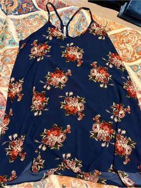 Navy Floral Spaghetti Strap Tank Dress